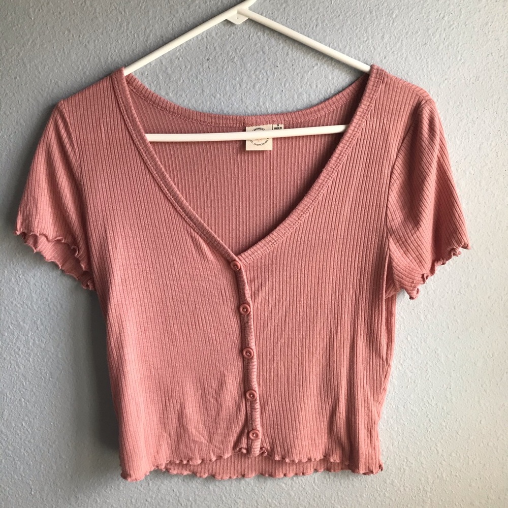 Pink Stretchy Ruffle Sleeves Crop-Top